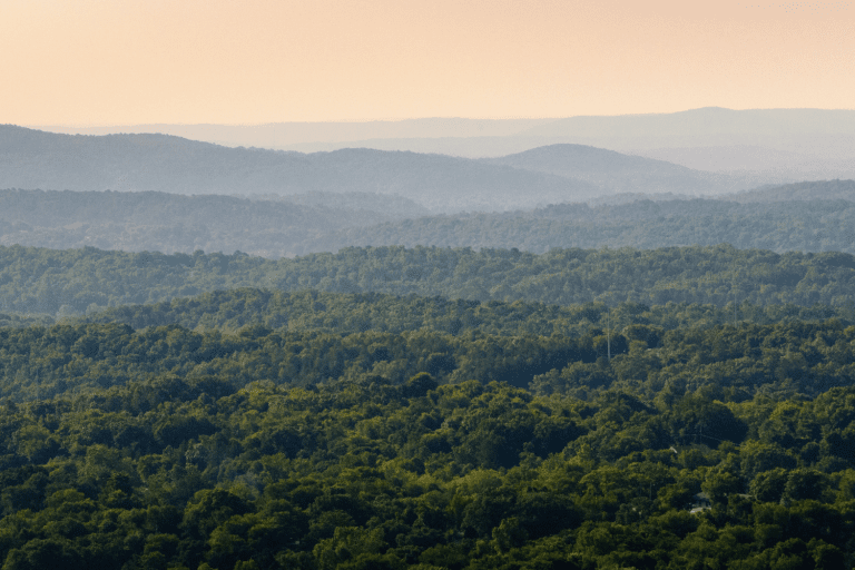 View of the Ouachita Mountains from Hot Springs National Park. There are some amazing cabins to rent in Hot Springs, Arkansas
