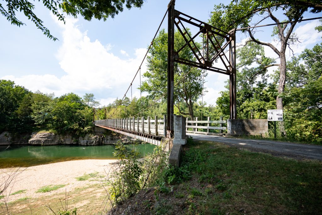 A historic suspension bridge near Mountain View, Arkansas. 
