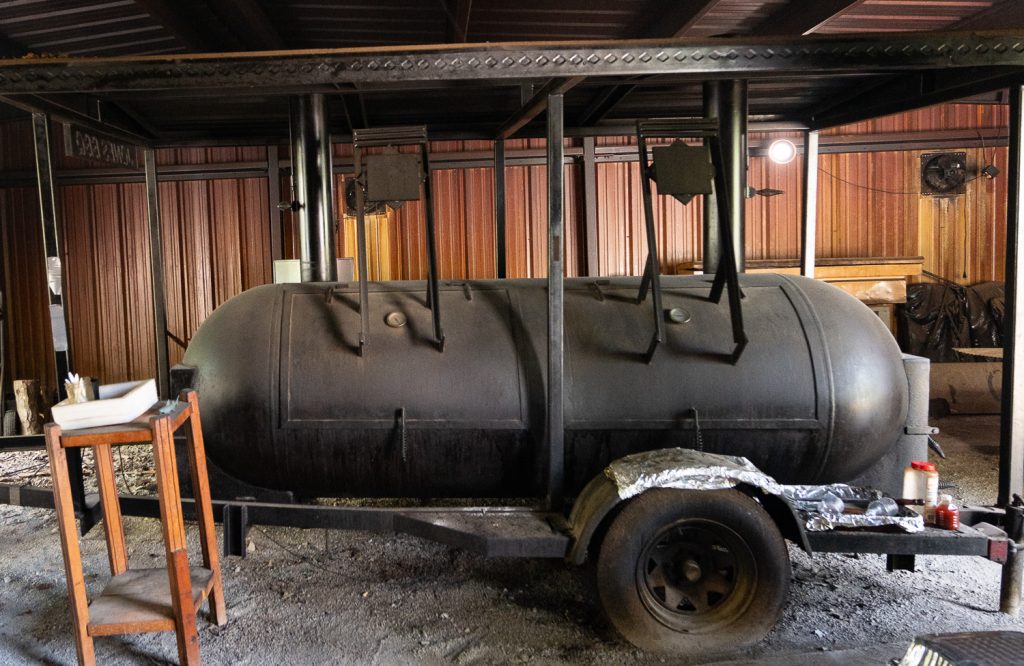 A large meat smoker. 