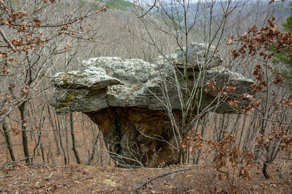 One of the pedestals at Pedestal Rocks trail in the Ozark Mountains, 