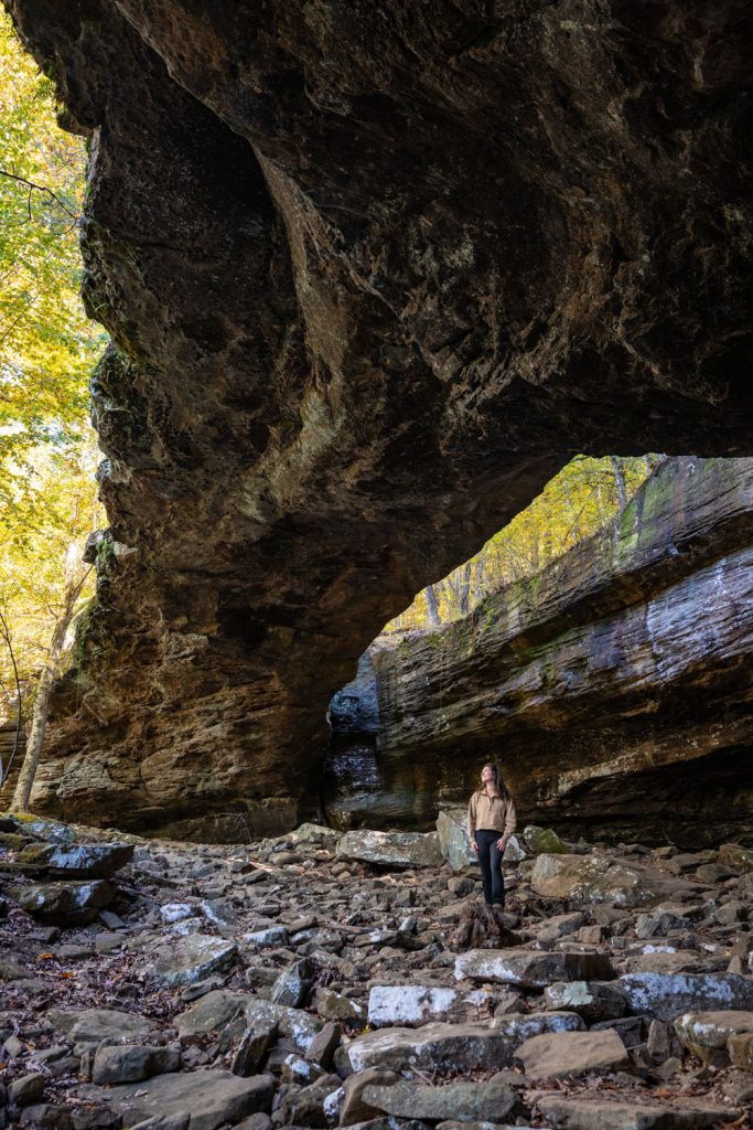 Underneath the Alum Cove Trail Natural Bridge.