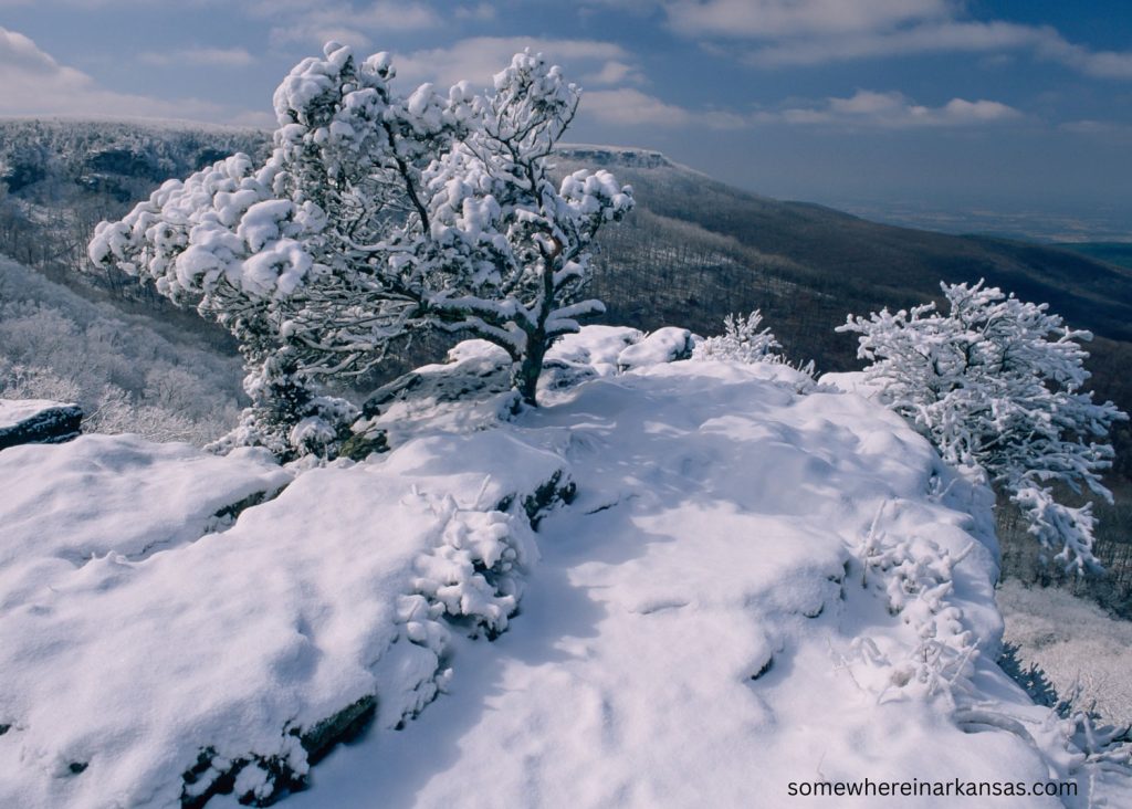 Snow at Cameron Bluff on Mount Magazine Arkansas