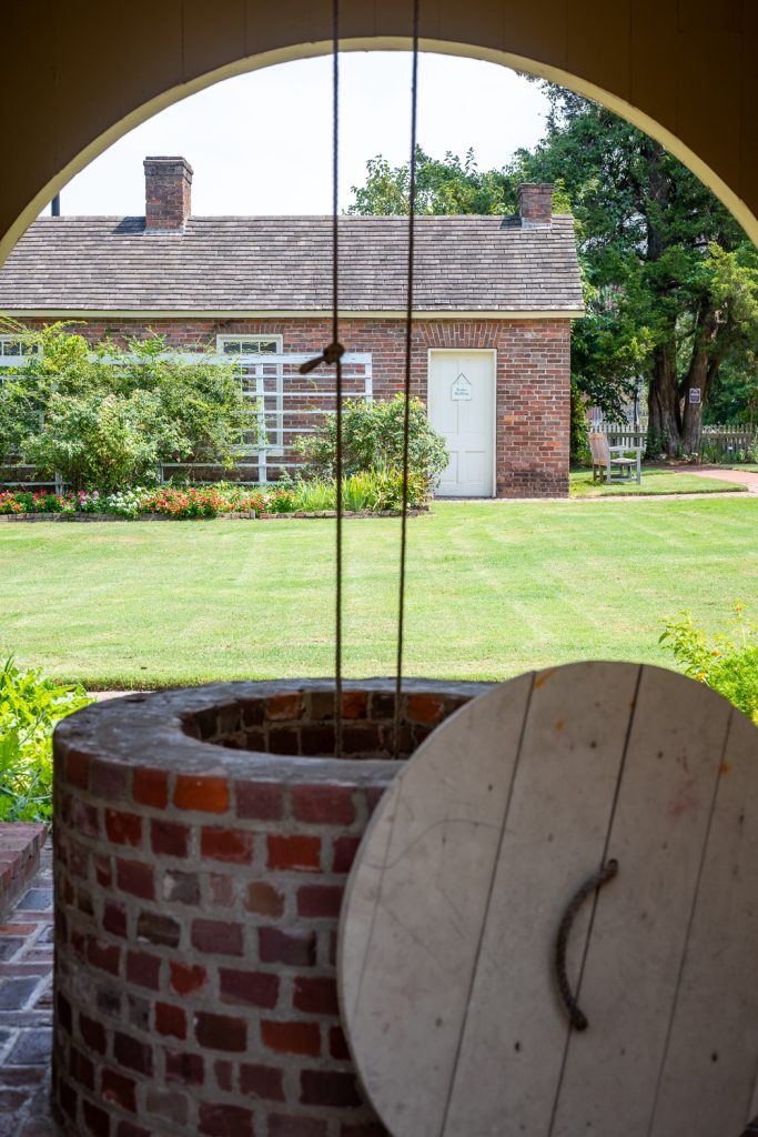 View of the grounds from a historic well at Historic Arkansas Museum