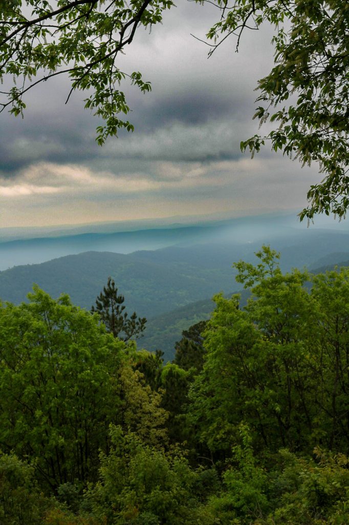 Misty stormy view over the Ozark Mountains in Arkansas.